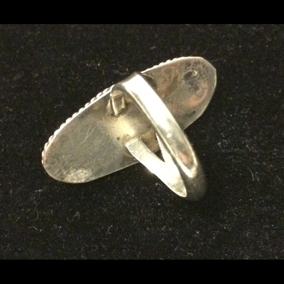 Vtg 1950s Turquoise & White Coral Oval Ring (6) - Picture 4 of 8